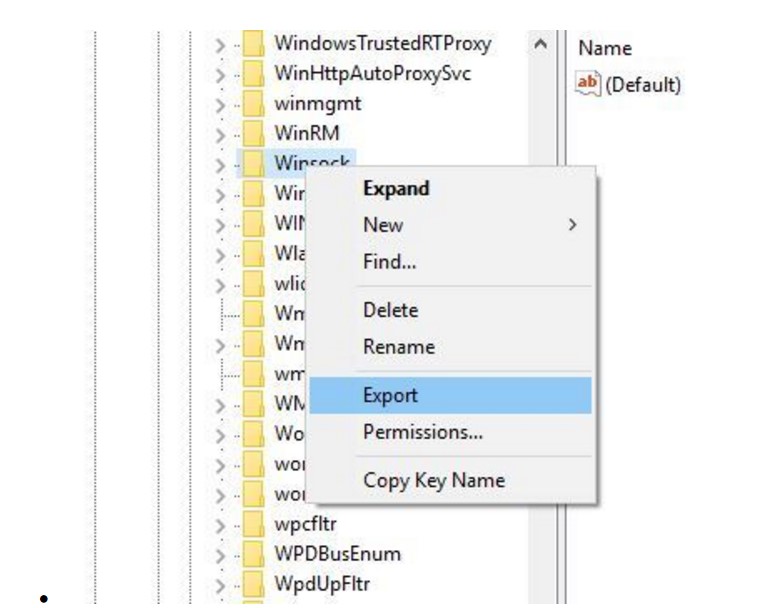 Windows sockets registry entries required for network connectivity are missing